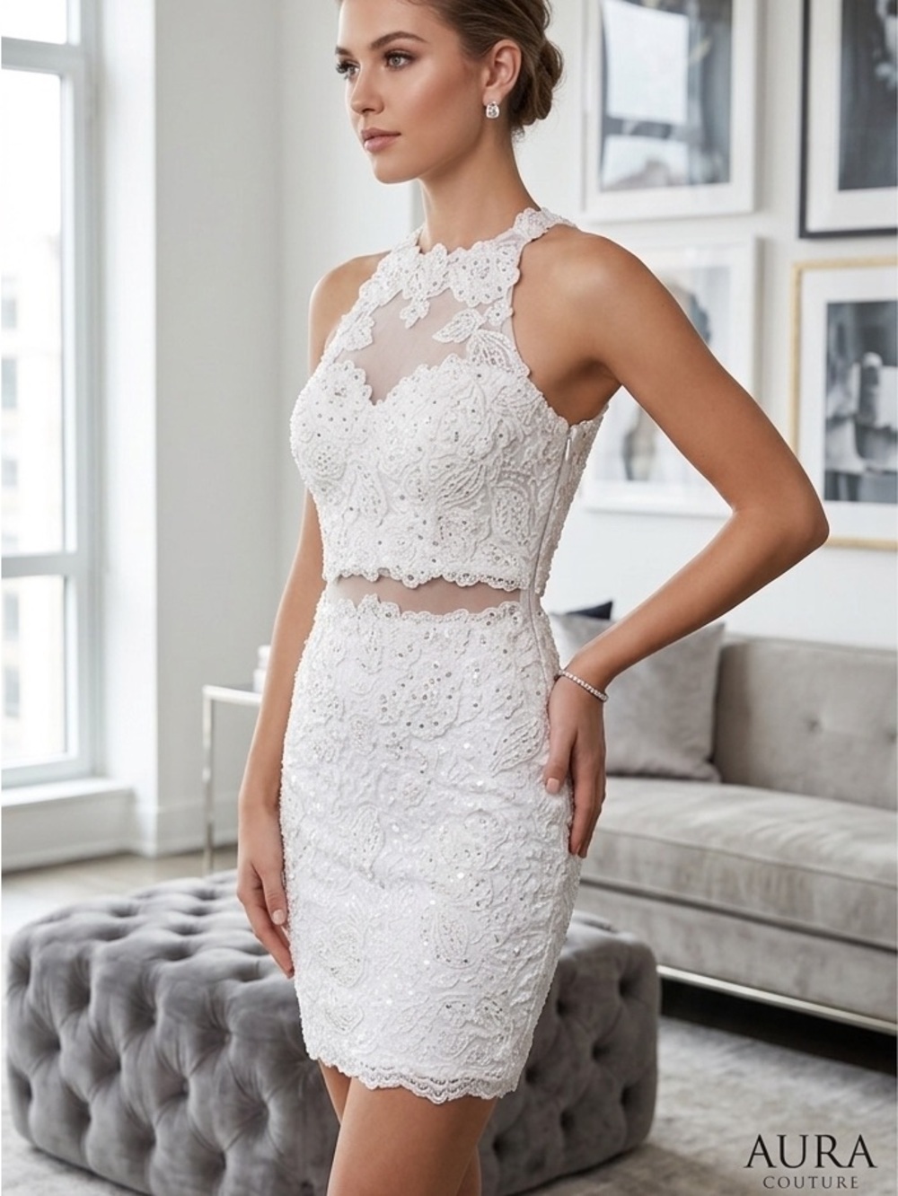 Elegant White Lace Sleeveless Dress
